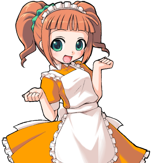 green_eyes happy idolmaster idolmaster_(classic) idolmaster_1 maid manji_taba open_mouth orange_hair solo takatsuki_yayoi twintails