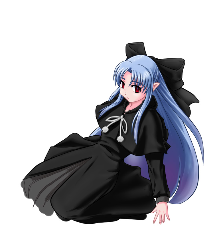 artist_request blue_hair half_updo len melty_blood pointy_ears red_eyes solo tsukihime