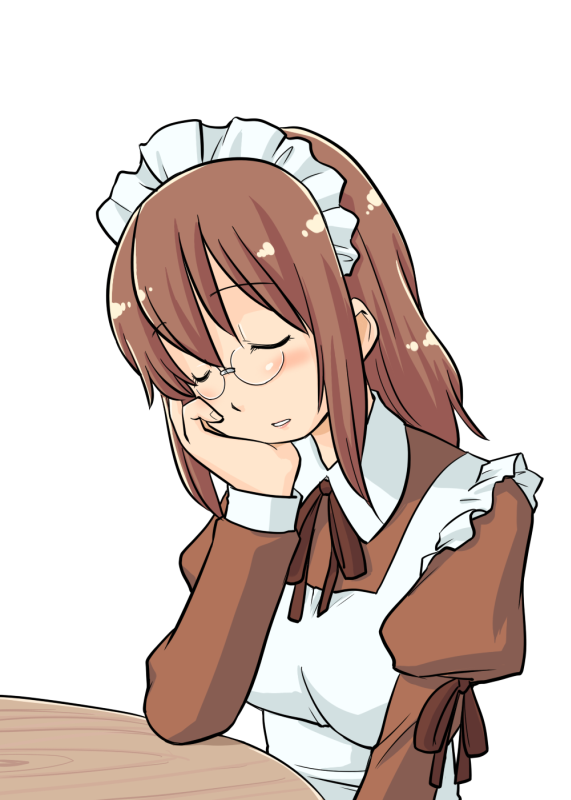 artist_request brown_hair futaba_channel glasses maid nemui nijiura_maids sleeping solo