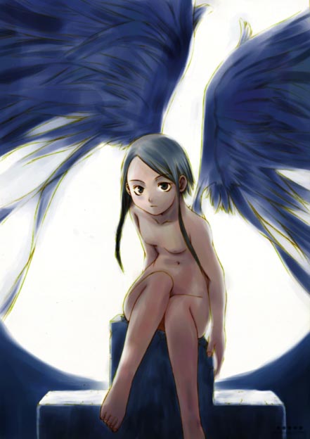 angel artist_request barefoot copyright_request feet flat_chest nude solo wings