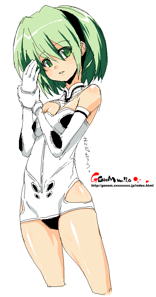 copyright_request elbow_gloves gloves green_eyes green_hair hairband oekaki onija_tarou short_hair solo