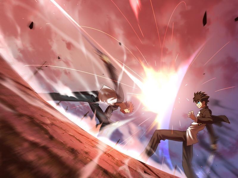 battle crossover emiya_shirou epic fate/stay_night fate_(series) game_cg male_focus multiple_boys recolor third-party_edit toono_shiki tsukihime unlimited_blade_works