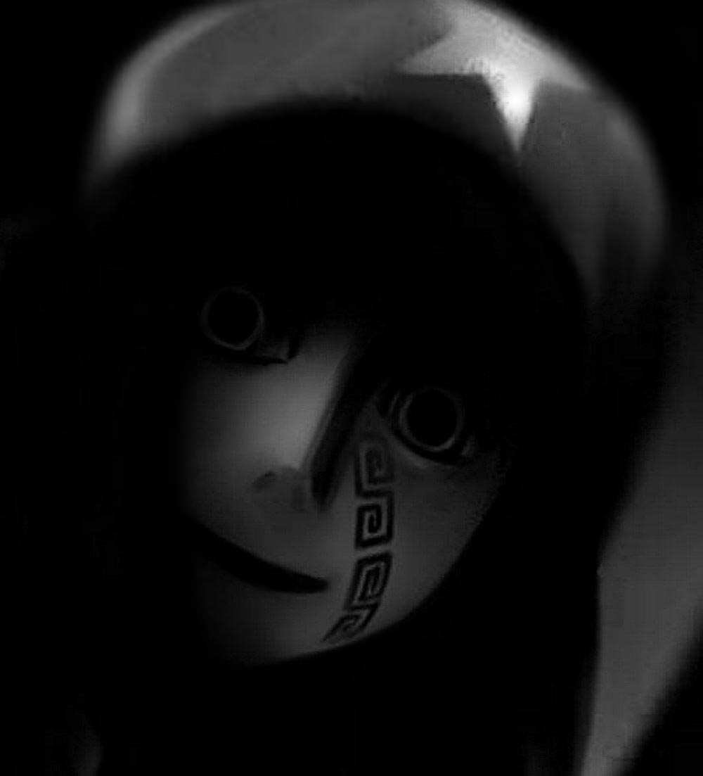 black dark futon_(kitsune_tsuki) greyscale hong_meiling horror_(theme) monochrome open_mouth solo staring touhou