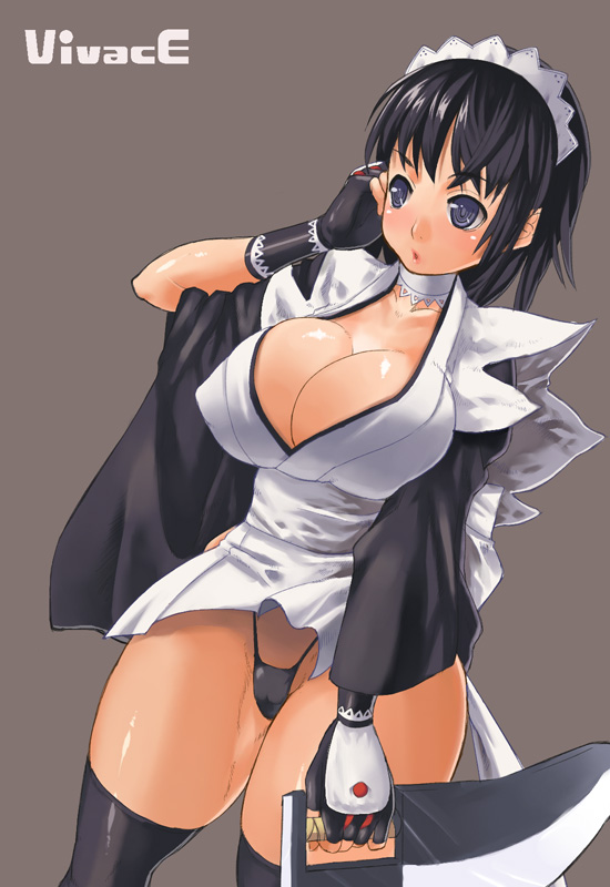 breasts cleavage iroha_(samurai_spirits) large_breasts maid nagase_haruhito samurai_spirits solo thick_thighs thighs