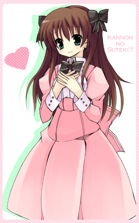 brown_hair copyright_request dress heart kannon_ouji long_hair smile solo