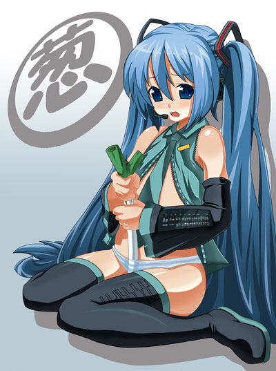 blue_hair hatsune_miku long_hair solo spring_onion thighhighs toudori very_long_hair vocaloid