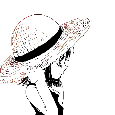 artist_request greyscale hat lowres monochrome nico_robin oekaki one_piece solo straw_hat