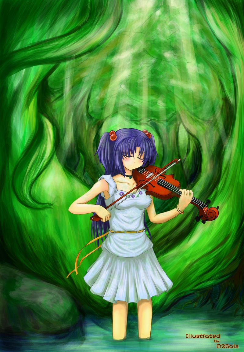 artist_request clannad closed_eyes dress ichinose_kotomi instrument solo violin