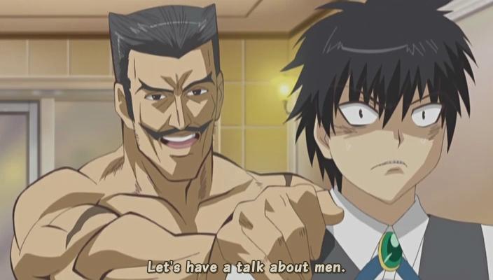 black_hair facial_hair kimi_ga_aruji_de_shitsuji_ga_ore_de male_focus manly multiple_boys mustache screencap subtitled uesugi_ren yasushi_taijiri you_gonna_get_raped