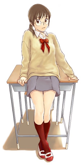 desk glasses mokyusuke original school_uniform solo sweater