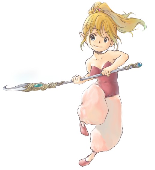 blonde_hair long_hair mokyusuke pointy_ears ponytail primm seiken_densetsu seiken_densetsu_2 solo