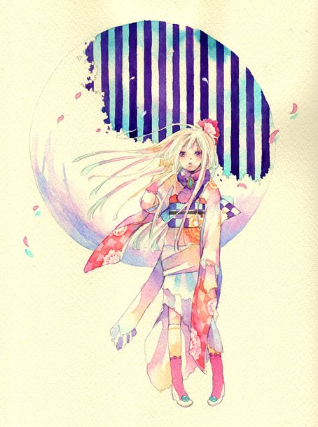 bad_id bad_pixiv_id fashion japanese_clothes kuko original solo traditional_media watercolor_(medium)