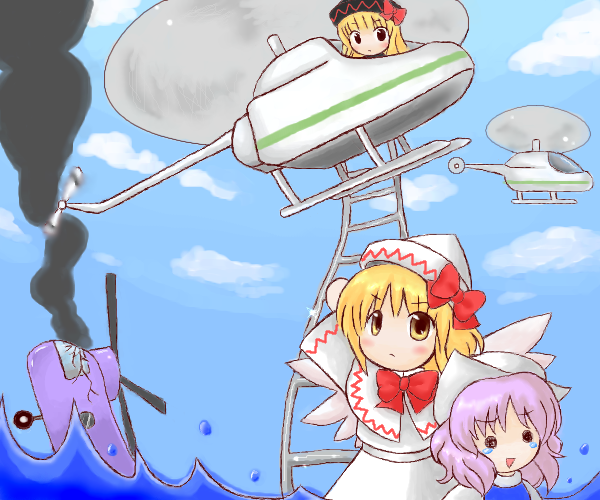 aircraft chibi dual_persona helicopter letty_whiterock lily_black lily_white multiple_girls touhou