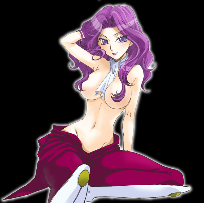 artist_request breasts code_geass cornelia_li_britannia large_breasts purple_eyes purple_hair solo topless undressing