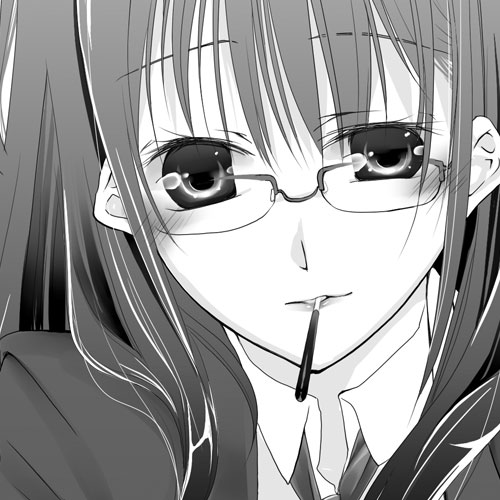 face food glasses greyscale hisaba_iori lowres monochrome original pocky solo