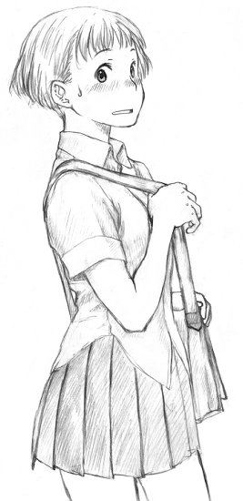 greyscale mokyusuke monochrome original school_uniform short_hair sketch solo