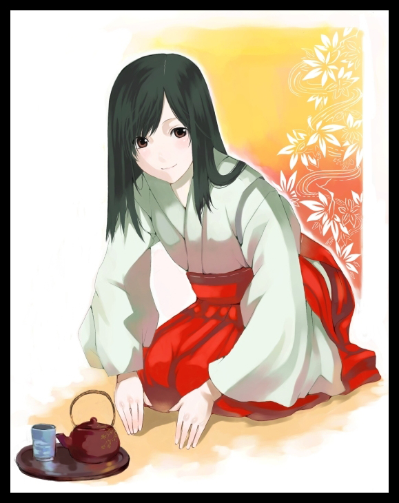hakama japanese_clothes miko original palmeros red_hakama seiza sitting solo tea