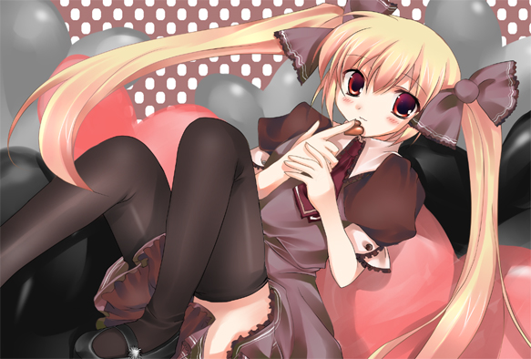 azumi_kazuki blonde_hair copyright_request dress long_hair red_eyes solo thighhighs twintails