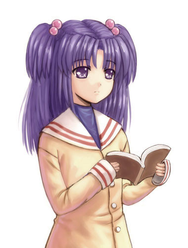 artist_request book clannad hair_bobbles hair_ornament hikarizaka_private_high_school_uniform ichinose_kotomi lowres school_uniform solo two_side_up