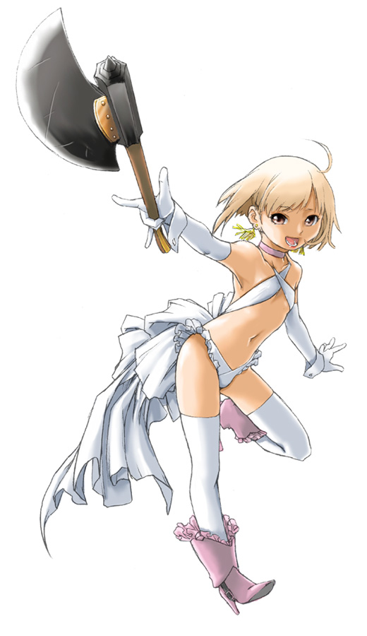 axe copyright_request elbow_gloves fantasy gloves mikuni_aoi solo thighhighs warrior weapon