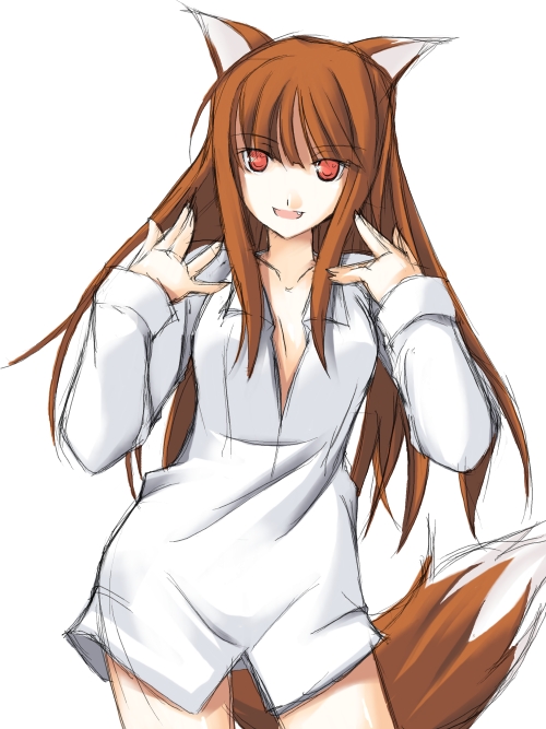 animal_ears holo long_hair ribi sketch solo spice_and_wolf tail wolf_ears