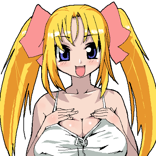 artist_request blonde_hair breasts copyright_request huge_breasts lowres oekaki solo twintails