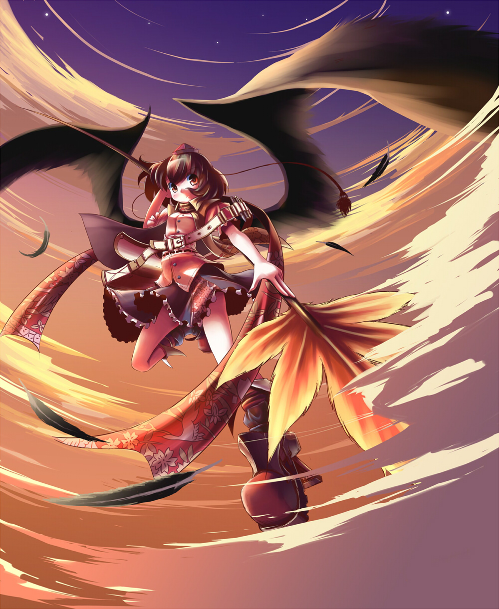 geta hat hauchiwa highres looking_at_viewer shameimaru_aya solo takahero tengu-geta touhou