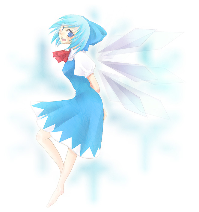 artist_request barefoot bow cirno older smile solo touhou wings