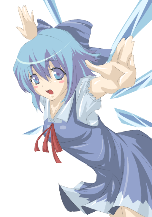 artist_request bow cirno outstretched_arms solo spread_arms touhou wings