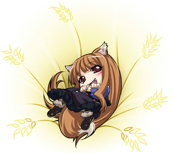 animal_ears chibi holo long_hair shiwo solo spice_and_wolf tail wolf_ears