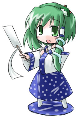 chibi green_eyes green_hair kochiya_sanae lowres solo touhou