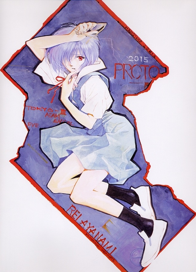 ayanami_rei blue_hair glasses neon_genesis_evangelion pale_skin red_eyes sadamoto_yoshiyuki scan school_uniform short_hair solo