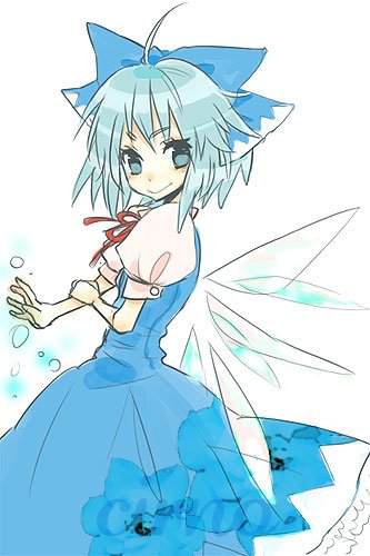 artist_request bangs bow cirno lowres solo touhou wings