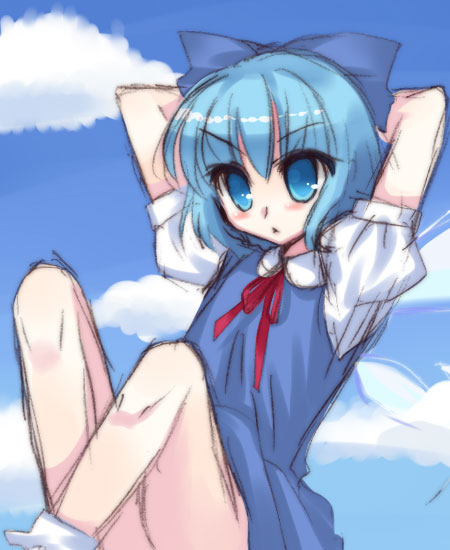 artist_request bow cirno sketch solo touhou wings