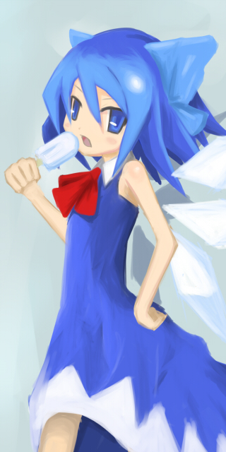 artist_request bow cirno food popsicle solo touhou wings