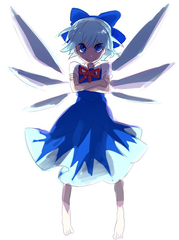 artist_request barefoot bow cirno solo touhou wings