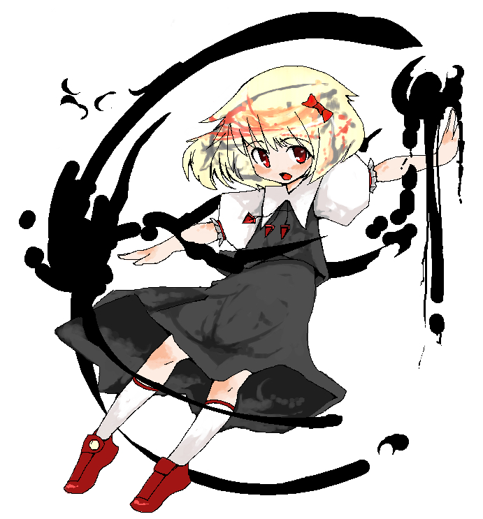 blonde_hair darkness hair_ribbon hyara oekaki outstretched_arms red_eyes ribbon rumia short_hair solo spread_arms touhou