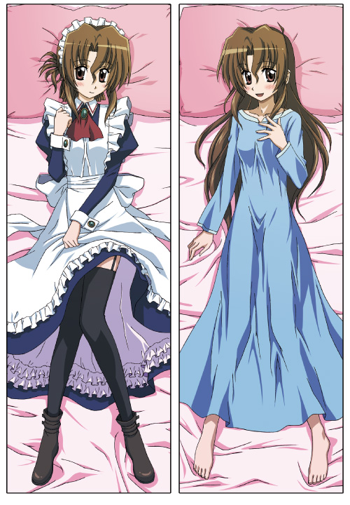 artist_request barefoot bed brown_hair dakimakura folded_ponytail hayate_no_gotoku! lingerie lying maid maria_(hayate_no_gotoku!) multiple_views nightgown red_eyes thighhighs underwear