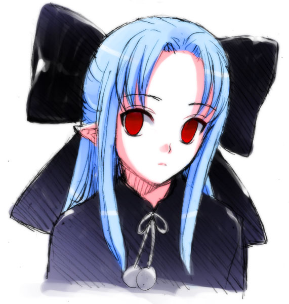 artist_request blue_hair half_updo len melty_blood pointy_ears red_eyes solo tsukihime