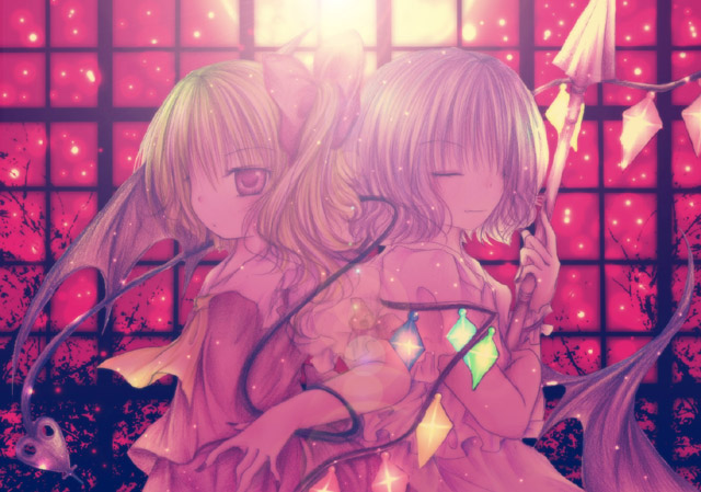 flandre_scarlet hat kasuga_sunao multiple_girls remilia_scarlet siblings sisters touhou wings