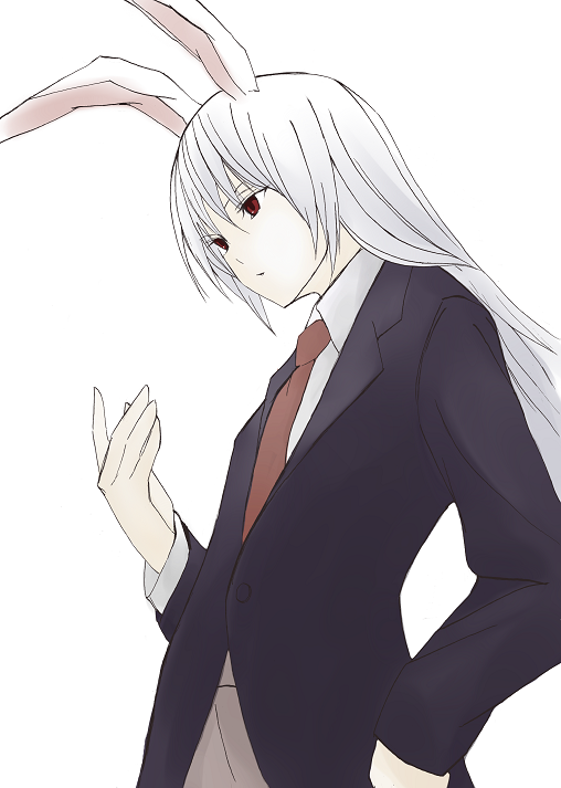 animal_ears blazer bunny_ears jacket kajiki necktie red_eyes red_neckwear reisen_udongein_inaba solo touhou