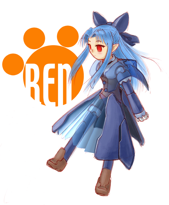 artist_request blue_hair character_name half_updo len melty_blood pointy_ears red_eyes solo tsukihime