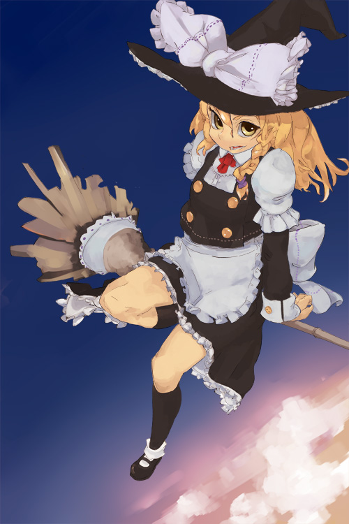 blonde_hair broom broom_riding fgz flying from_above kirisame_marisa sidesaddle solo touhou