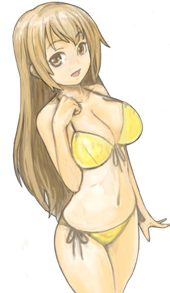 bikini front-tie_top ikara minami-ke minami_haruka side-tie_bikini solo swimsuit yellow_bikini