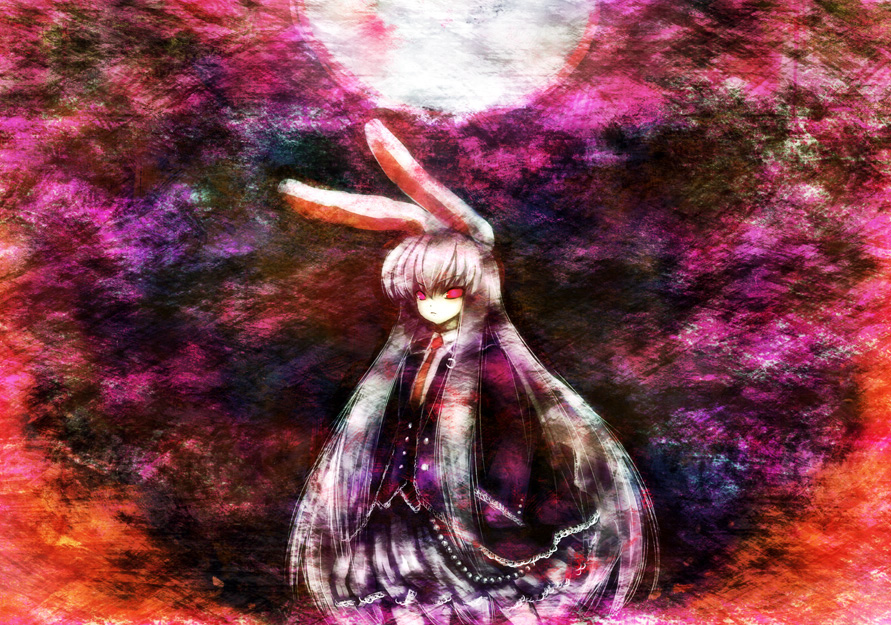 animal_ears artist_request bunny_ears moon necktie red_eyes reisen_udongein_inaba skirt solo touhou