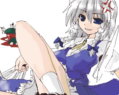 artist_request bangs hong_meiling izayoi_sakuya lowres multiple_girls oekaki touhou