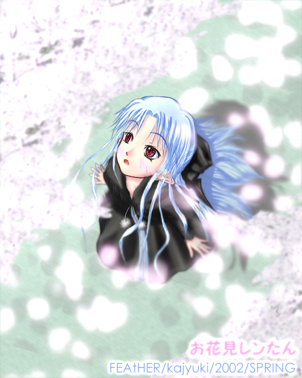artist_request bad_anatomy blue_hair cherry_blossoms len melty_blood pointy_ears red_eyes solo tsukihime