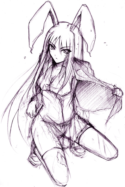 animal_ears artist_request bunny_ears monochrome purple reisen_udongein_inaba sketch solo thighhighs touhou