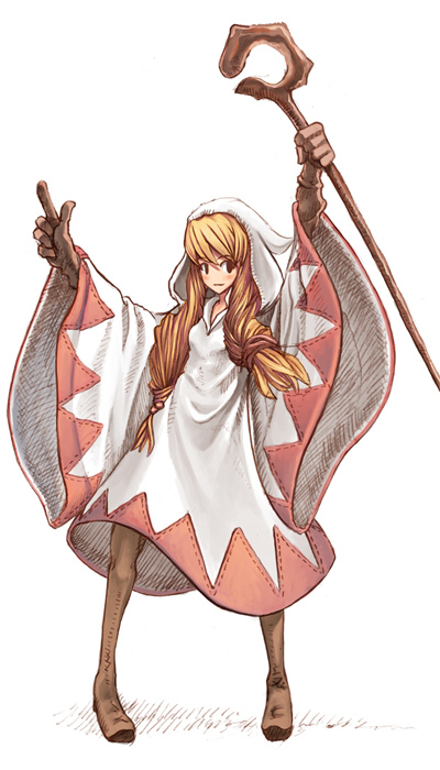 braid final_fantasy final_fantasy_tactics hair_over_shoulder solo staff white_mage white_mage_(fft)
