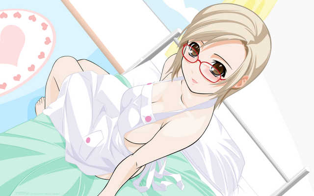apron breasts glasses jpeg_artifacts large_breasts naked_apron sideboob solo